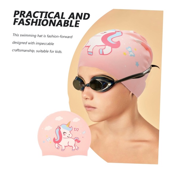 Unicorn Swim Cap Silicone Swimming Cap for Toddler, Children, Youth Bathing Cap - Picture 1 of 5
